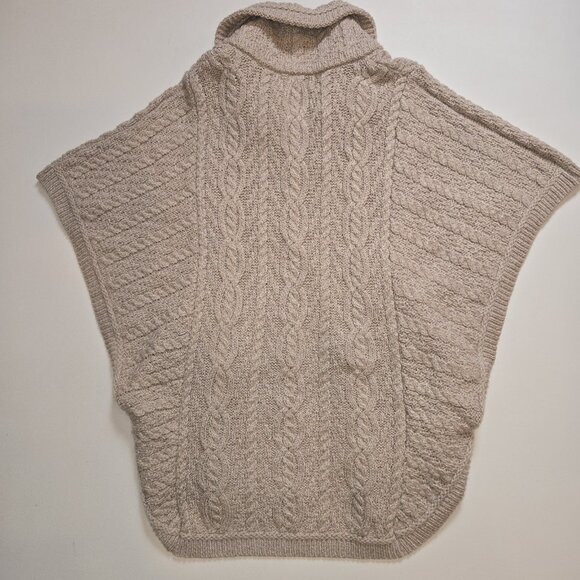 Aran Craft Tan Oatmeal Merino Wool Zip Front Cape New Cable Knit Sweater Cream M - Picture 10 of 13